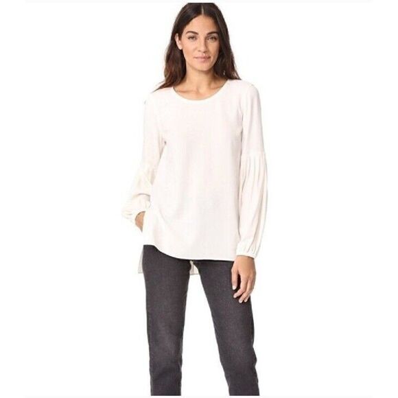 Elizabeth and James Harriet Pleated Long Balloon Sleeve Tie Neck Blouse XS - Picture 1 of 13